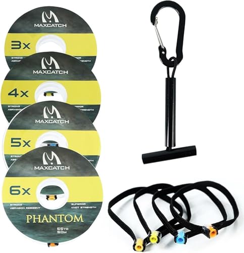 M MAXIMUMCATCH Maxcatch Fly Fishing Tippet Line Material with Tippet Line Holder & Tender, Clear, 55Yds, 4PCS/6PCS - color: 4 Pieces with Holder/55YDS, size: 3X+4X+5X+6X--55Yds