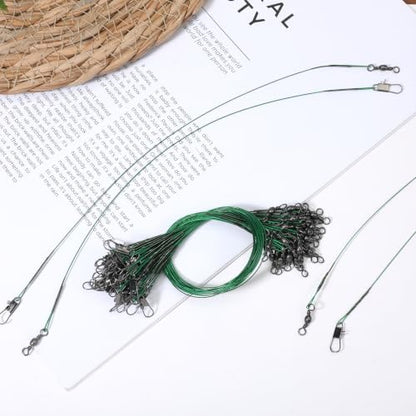 Fishing Leaders, 50 Pcs Steel High-Strength Anti-Bite Wire Leader Line Kit | Fishing Leaders with Swivels for Saltwater Freshwater, Connects Lures Bait Rigs Hooks Tackle (Green, 9.8 Inch)