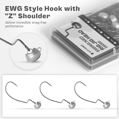 OJY&DOIIIY Swing Weedless Ned Rig Jig Heads, 12 Pack Finesse Mushroom Shaky Jigheads 1/16 3/32 1/8 3/16 1/4oz for Bass Fishing - size: 1/8oz - 12Pack