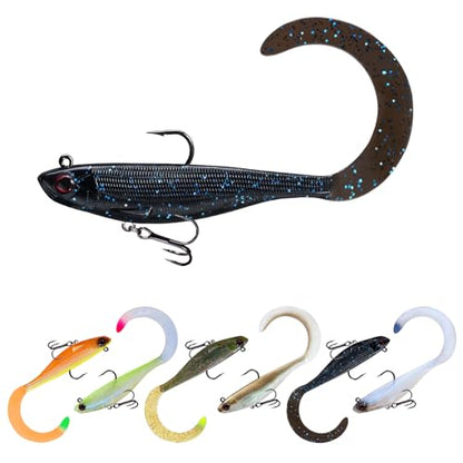 Pre-Rigged Soft Fishing Lures, Easy Catch Swimbaits for Bass Trout | Paddle & Curly Tail, Swim Baits for More Bites, Freshwater & Saltwater Fishing Bait, Crappie Walleye Pike Lures, Value Pack - color: B2-4"-0.56oz