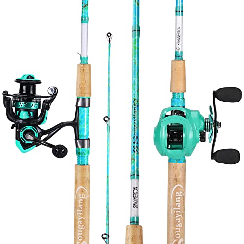 Sougayilang Fishing Rod and Reel Combo, 2-Piece 5-Foot 6-Inch Graphite & Fiberglass Rod, Durable and Strong, Quickset Anti-Reverse Fishing Reel (1Pack/2Pack) - color: Mix Combo - Right- 2PACKS