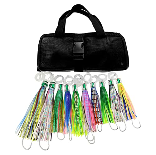 OCEAN CAT Saltwater Trolling Lure for Marlin Tuna Mahi Dolphin Durado Wahoo Trolling Lures Free Mesh Bag Offshore Big Game Lures - color: Mixed - Crystal Head - 10pcs