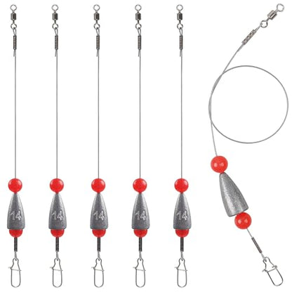 Carolina Rigs for Bass Fishing, Pre Rigged Carolina Catfish Rigs Kit Ready Tied Steel Fishing Leaders with Bullet Fishing Weights Beads for Saltwater Freshwater 3/8oz 1/2oz 3/4oz - size: 1/2oz(14g), style: 5pcs