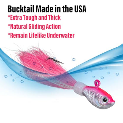 Dr.Fish 3 Pack Bucktail Jig Lure Hair Jig Saltwater Freshwater Lures Surf Fishing Bass Flounder Striper Bluefish Halibut Redfish - color: Pink, size: 2 oz