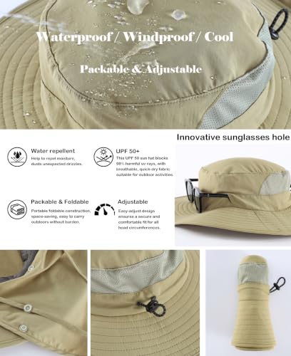Home Prefer UPF 50+ Wide Brim Sun Hats with Neck Flap Sun Protection Hat for Men Women Gardening Fishing Summer Bucket Hat - color: Light Vert Khaki