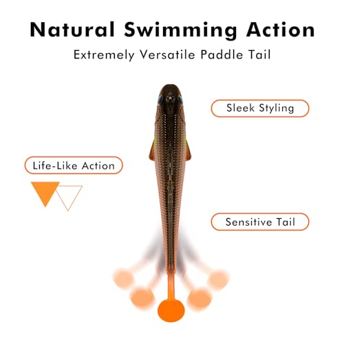 TRUSCEND Shadtale Easy Catch Soft Fishing Lures with BKK Hooks - Trembly Sinking and Vibrating Swim for More Bites, Pre-Rigged Swimbaits for Bass, Trout, Crappie, Walleye, Freshwater Saltwater Fishing - color: 5",1.2oz
