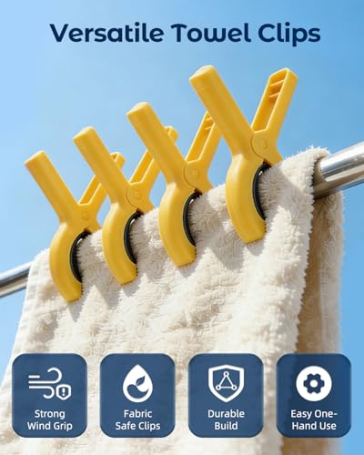 10 Pack Beach Towel Clips Heavy Duty Large Beach Essentials Chair Pool Clip | Yellow Clips with Strong Grip, Silicone Protection, Rust Resistant Spring, Multi-Use for Beach, Boat, Cruise & Outdoors - color: Yellow