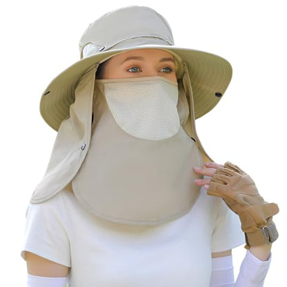 Sun Hat Unisex Face Coverage Shield Neck Flap Cap Garden Lawn Work Sports Hiking Fishing Hats - color: Kcl015-beige