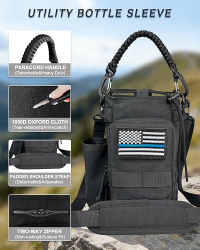 COOLYARD Water Bottle Holder with Strap Crossbody Sling Carrier Bag with Phone Pocket Molle Tactical Pouch for Walking Hiking Camping Gym Travel - color: Black