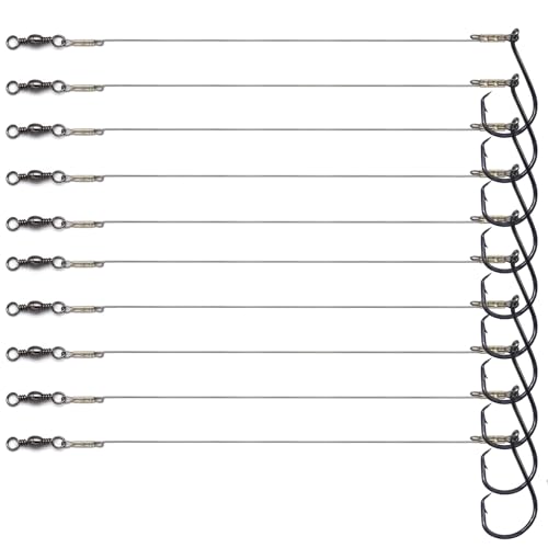 1#-8/0# Offset Octopus Hooks Rig, Fishing Wire Leader -Heavy Duty Stainless Steel Wire Line Leaders with Rolling Swivel and Barb Hooks, Fishing Lure Bait Rig Saltwater… - size: 4/0#