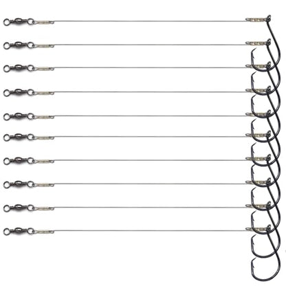 1#-8/0# Offset Octopus Hooks Rig, Fishing Wire Leader -Heavy Duty Stainless Steel Wire Line Leaders with Rolling Swivel and Barb Hooks, Fishing Lure Bait Rig Saltwater… - size: 8/0#