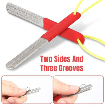 Skylety 2 Pcs Hook Sharpener Hook File for Fishing Diamond File with Handle Portable Double Sided Fine and Medium Grit for Fishing - color: Vivid Red