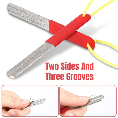 Skylety 2 Pcs Hook Sharpener Hook File for Fishing Diamond File with Handle Portable Double Sided Fine and Medium Grit for Fishing - color: Vivid Red
