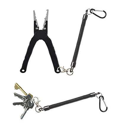 uxcell Spiral Fishing Lanyard, Retractable Safety Coiled Cord Lanyard with Lobster Clasp, Elastic Spring Coil Rope Strap Leash for Fishing, Climbing, Boating, Pliers Tool, 1 Pcs