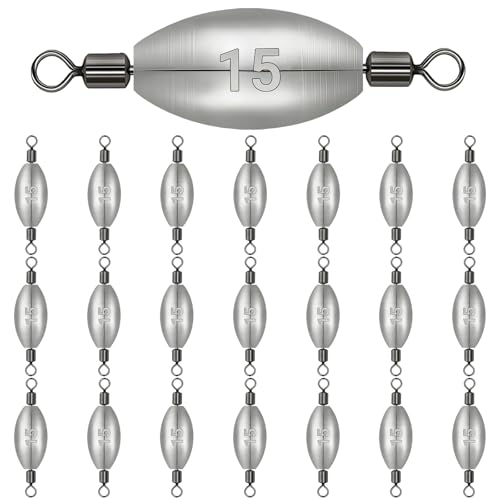 Polsefve Inline Trolling Fishing Weights with Inner Swivels, Oval Drop Casting Sinkers Lead Sinker Tackle for Catfish Bass Saltwater & Freshwater Bottom Fish(10g/15g/20g/30g/40g/60g) - color: 1/2oz-22pcs