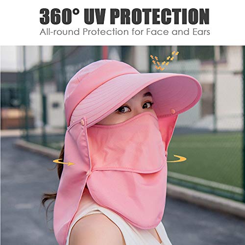 Wide Brim Sun Hat – Multifunctional UPF 50 Protection Bucket Fishing Hat Cap - color: Pink, size: One Size