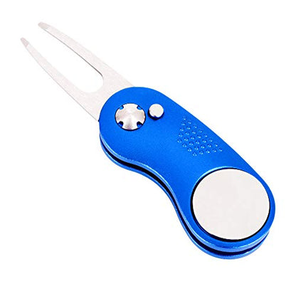 Mile High Life Microfiber Waffle Pattern Golf Towel | Club Groove Cleaner Brush | Foldable Divot Tool with Magnetic Ball Marker (Blue Towel/Brush/Curve Divot) - color: Blue Towel/Brush/Curve Divot