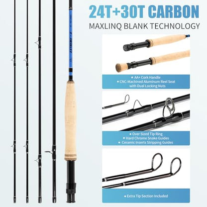 Maxcatch Extreme-X Fly Fishing Rod and Reel Combo, 3-8wt Complete Starter Fishing Outfit with Fly Box, Flies, Rod Clip Holder, Rod Case, Extra Tip Section - size: 5wt-9' 4pc Rod, 5/6wt Reel