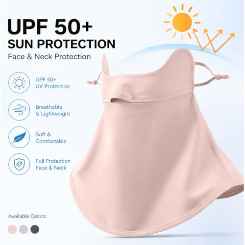Face Cover for Sun Protection UPF 50+ UV Face Mask, UV Face Shield for Golf, Hiking Fishing & Outdoors Breathable - color: Pink-half