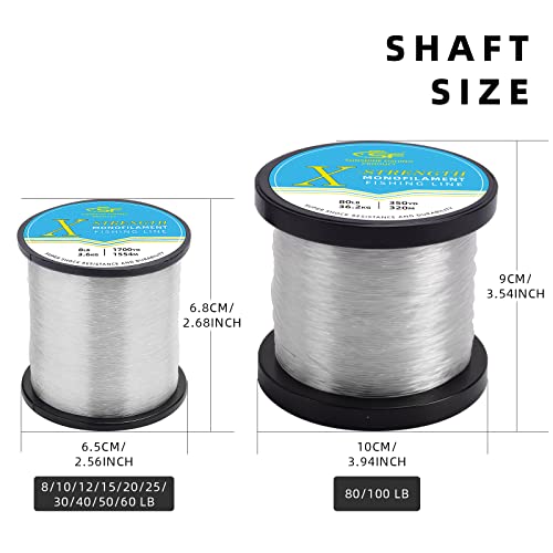 SF Monofilament Fishing Line Premium Spool X-Strong Mono Nylon Material Leader Line for Saltwater Freshwater 8/10/12/15/20/25/30/40/50/60/80/100LB - color: Clear, size: 20LB/0.018in/650Yds