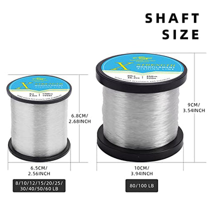 SF Monofilament Fishing Line Premium Spool X-Strong Mono Nylon Material Leader Line for Saltwater Freshwater 8/10/12/15/20/25/30/40/50/60/80/100LB - color: Clear, size: 20LB/0.018in/650Yds