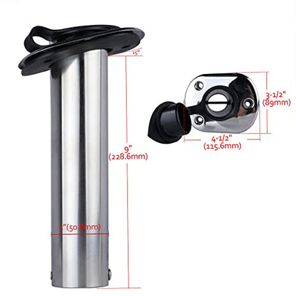 Hoffen 2Pcs Boat Stainless Steel Fishing Rod Holder Flush Mount 15/30/90 Degree with PVC Cap,Inner Tube and Gasket - style: 15 Degree