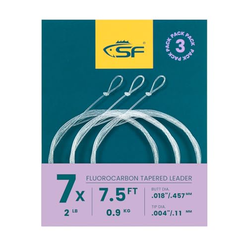 SF 3 Packs Pre-Tied Loop Fly Fishing Tapered Leader Fluorocarbon 7.5FT 9FT 12FT 0X 1X 2X 3X 4X 5X 6X 7X - color: Clear-3Packs, size: 7.5FT-7X