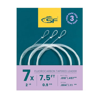 SF 3 Packs Pre-Tied Loop Fly Fishing Tapered Leader Fluorocarbon 7.5FT 9FT 12FT 0X 1X 2X 3X 4X 5X 6X 7X - color: Clear-3Packs, size: 7.5FT-7X