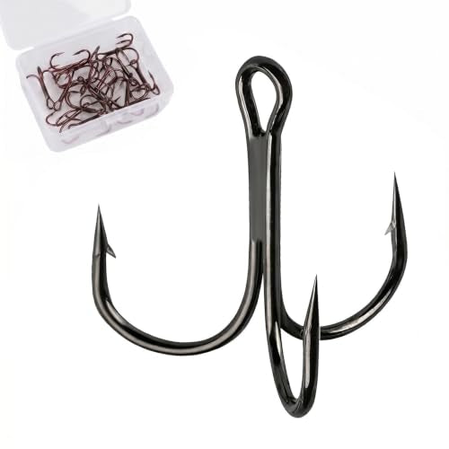 100pcs Fishing Hook Treble Hooks High Carbon Treble Hooks Super Sharp Solid Size 2 4 6 8 10 12 Triple Barbed Steel Fish Hook - color: Black, size: 10#-100pcs