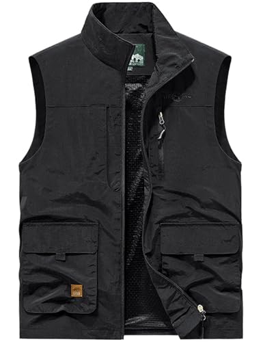 Gihuo Men's Causal Lightweight Outdoor Vest Quick Dry Outdoor Multi Pockets Travel Safari Fishing Vest(Black01-M)