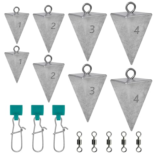Pyramid Sinkers Fishing Weights 1oz 2oz 3oz 4oz Set - Surf Fishing Sinkers Gear Tackle for Saltwater Beach Casting, Anti-Roll Triangle Lead Weights - Strong Hold for Bottom Fishing Rig - size: 1oz,2oz,3oz,4oz-8pcs