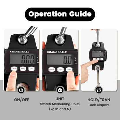 Digital Hanging Scale, 880lb/400kg Crane Scale, Handheld Digital Hanging Scale, Mini Crane Scale with LCD Display and Hooks, Aluminum Alloy Body for Hunting, Outdoor, Fishing, Farm (Black) - color: Black-880lb