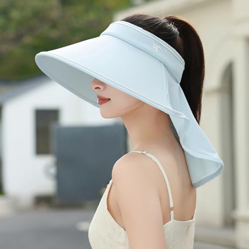 Sun Visor Hats for Women Wide Brim UPF 50+ UV Sun Protection Visor Hats Casual Adjustable Roll up Summer Beach Caps - color: B-blue