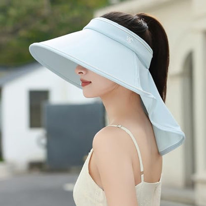 Sun Visor Hats for Women Wide Brim UPF 50+ UV Sun Protection Visor Hats Casual Adjustable Roll up Summer Beach Caps - color: B-blue