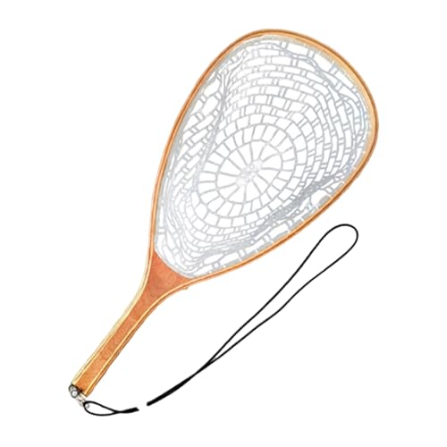 Fish Net Wood Frame Fly Fishing Landing with Soft Rubber Meshes for Catching and Release Easy to Use Light Weight Rubber Fishing