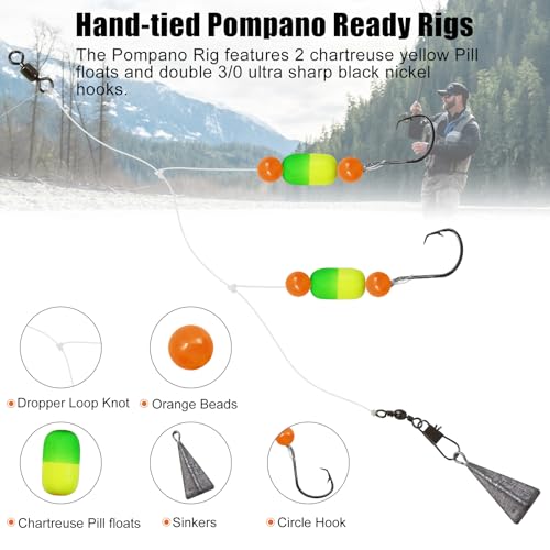 Pompano Rigs for Surf Fishing Saltwater Floats Catfishing Pompano Fishing Rigs with Double Circle Hooks and Pyramid Sinker 5pcs/8pcs - color: Orange and Yellow Pompano Rigs 5pcs