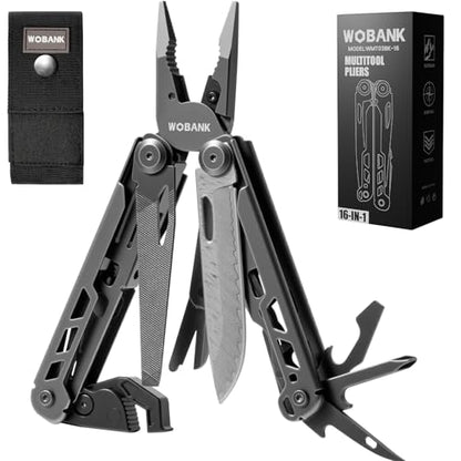 Multitool, 16-in-1 Stainless Steel Multi Tool Pliers with Adjustable Hex Wrench, Damascus Pocket Knife, Nylon Sheath for Survival, Camping and Hunting, Hiking, Simple Repair - size: 16-in-1