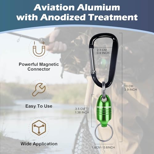 Magnetic Net Release for Fly Fishing, Aluminum Magnetic Quick Release Keychain, Fly Fishing Net Magnet Holder Retractor with Carabiner - color: green