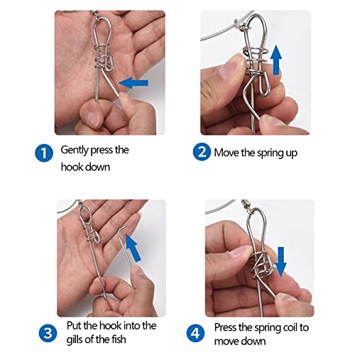 Fishing Stringer Live Fish Lock, Stainless Steel Fish Stringer Clip, Big Fish Wire Rope Cable with Float and Plastic Handle, Fishing Holder Kit with High Strength 10 Snaps/Buckles - size: 10m
