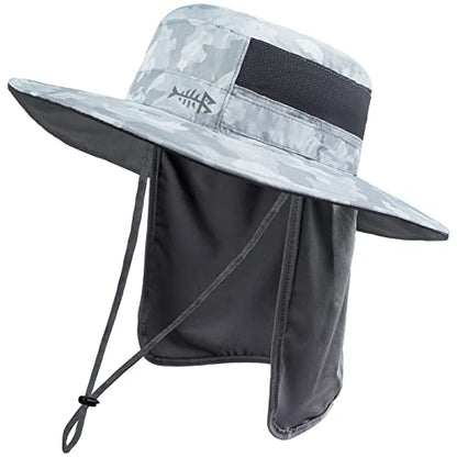 BASSDASH UPF 50+ Sun Fishing Hat Water Resistant with Detachable Neck Flap - color: Light Grey Camo