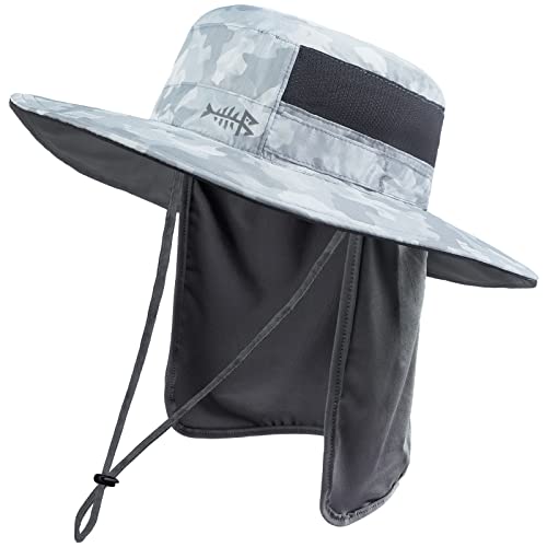 BASSDASH UPF 50+ Sun Fishing Hat Water Resistant with Detachable Neck Flap - color: Light Grey Camo