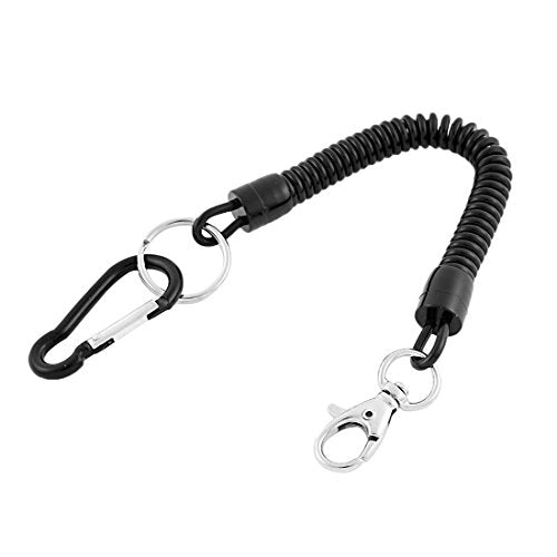 uxcell Spiral Fishing Lanyard, Retractable Safety Coiled Cord Lanyard with Lobster Clasp, Elastic Spring Coil Rope Strap Leash for Fishing, Climbing, Boating, Pliers Tool, 1 Pcs