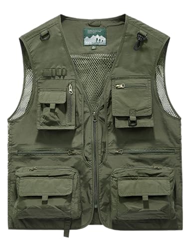 Gihuo Mens Fishing Vest Lightweight Utility Vests Cargo Outdoor Safari Travel Vest with Pockets - color: Army, size: Small