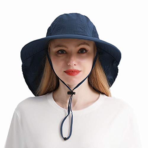 Wide Brim Sun Hat for Men Women,Outdoor UPF 50+ Sun Protection Safari Cap Packable Sun Hat Fishing Hat with Neck Flap