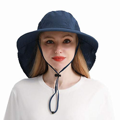Wide Brim Sun Hat for Men Women,Outdoor UPF 50+ Sun Protection Safari Cap Packable Sun Hat Fishing Hat with Neck Flap