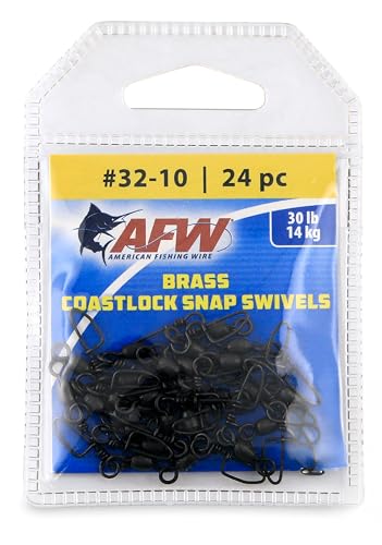 AFW Brass Coastlock Snap Swivels – Durable Fishing Gear with High-Strength Wire Snaps, Black Oxide Finish, Prevents Line Twisting & Kinking, Supports Up to 350 lb Test. - size: 24 pc, #10, 30 lb test