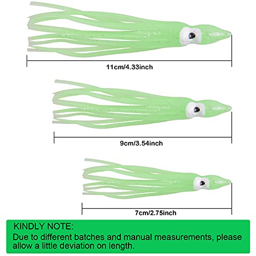 Fishing Squid Skirts Lures Octopus Skirts Trolling Lures Soft Plastic Fishing Tackle Squid Bait for Saltwater Bass Salmon Trout - color: Green (Luminous), size: 2.75in - 30pcs