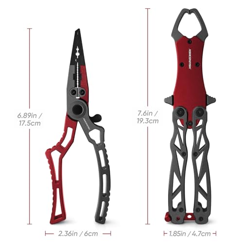 Ashconfish Fish Lip Gripper Pliers - Upgraded Muti-Function Aluminum Alloy Hook Remover and Split Ring Pliers for Fly Fishing, Ice Fishing, Fishing Gear (Dark Grey) - color: Dark Grey
