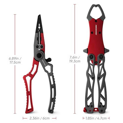 Ashconfish Fish Lip Gripper Pliers - Upgraded Muti-Function Aluminum Alloy Hook Remover and Split Ring Pliers for Fly Fishing, Ice Fishing, Fishing Gear (Black) - color: Black