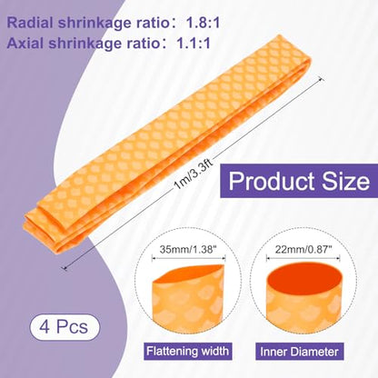 MECCANIXITY 4Pcs 3.3ft 0.9" Dia Heat Shrink Tubing for Fishing Rods, 22mm 1.8:1 Fish Scale Pattern Heat Shrink Wrap Handle Rod Grip with Anti-Slip Waterproof Insulation, Yellow - color: Yellow, size: 22mm
